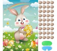 Pin The Tail on The Bunny Game with 36 Tail Stickers, Happy Easter Party Game for Kids Easter Egg Hunt Activities, Large Bunny Game Poster for Happy Easter Party Decoration Supplies