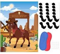 Pin The Tail On The Horse Cowboy Party Game with 30 Pcs Tails Western Wild West Horse Games Poster for Kids Birthday Party Carnival Party Supplies