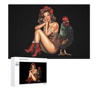 Pin Up And Rooster Wooden Jigsaw Puzzles for Adults Intelligent Games Home Decor Artwork for Home Office 1000 PCS
