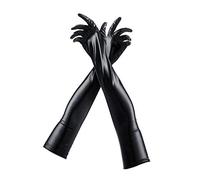 Pin Up Doll Long Wet Look Gloves - Black -