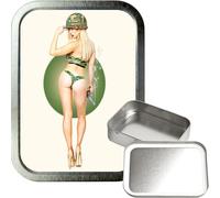 Pin up G I Girl 1oz Silver Rectangular tin, Airtight Storage Container, Pill Box, Pocket Gift Tin