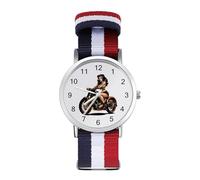 Pin-up Girl 1940s Motorcycle Automatic Watch Nylon Strap Bracelet Watch Easy Read Wrist Watch