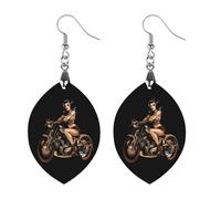Pin-up Girl 1940s Motorcycle Womens Wood Earrings Teardrop Dangle