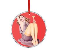 Pin Up Girl Christmas Ornament Round Crystal Glass Xmas Tree Hanging Decor for Home Holiday