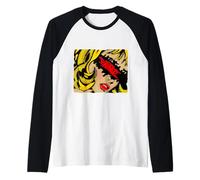 Pin Up Girl Pop Art Comic Style Graffiti Tag Banned Label Raglan Baseball Tee
