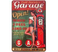Pin Up Girl Tin Sign,Full Service Garage Sex Girls Stand Leaning Against the Gas Station Vintage Metal Tin Signs for Cafes Bars Pubs Shop Decorative Funny Retro Signs for Men Women 8x12 Inch