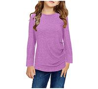 Pin up Girl Tops for Women Toddler Kids Girls Tunic Tops Crewneck Ultra Soft Solid Color Long Sleeve Casual Pullover Sweatshirt with Side Buttons Girls Size 10 Shirts Pack (Purple, 10-11 Years)