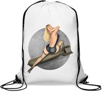 Pin-Up Girls Bombs Away Military Girl Gym Sack Casual Drawstring Bag White