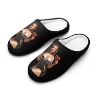 Pin Up Holding Heart Men's Winter Slippers Memory Foam Cotton House Shoes Anti-Slip Rubber Sole Slippers 9-10（42-43）