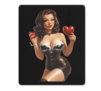 Pin Up Holding Heart Printed Mouse Pad with Stitched Edges Non Slip Vertical Mousepad Desk Mat for Office Gaming