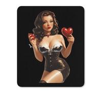 Pin Up Holding Heart Printed Mouse Pad with Stitched Edges Non Slip Vertical Mousepad Desk Mat for Office Gaming