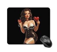 Pin Up Holding Heart Printed Mouse Pad with Stitched Edges Non Slip Waterproof Mousepad Desk Mat for Office Gaming