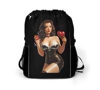 Pin Up Holding Heart Trendy Drawstring Backpack Lightweight Gym Bag with Shoes Compartment Printed String Daypack