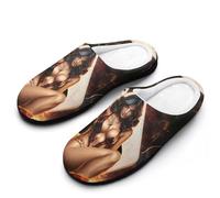 Pin Up Sexy Woman Poker Dice Men's Cotton Slippers Indoor House Shoes Warm Gift for Travel Bedroom Hotel 11-12（44-45）
