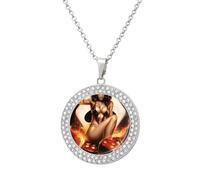 Pin Up Sexy Woman Poker Dice Multicolored Diamond Necklaces Jewelry Brilliant Circle Pendant Necklace Gift for Women