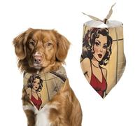 Pin Up Women in Barber Hairstyle Funny Dog Bandanas Adjustable Pet Neckerchief Summer Triangle Scarf for Small Medium Large Pets