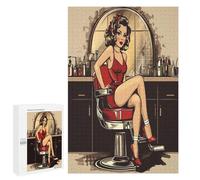 Pin Up Women in Barber Hairstyle Wooden Puzzle Letter on Back Adults Difficult Jigsaw Puzzles for Home Family Game Birthday Gift