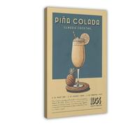 Pina Colada Cocktail Print, Retro Pina Colada Cocktail Poster, Bar Prints, Vintage Kitchen Wall Art for Home Bar 24x36inch(60x90cm) Frame