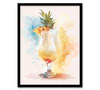 Pina Colada Pineapple Slice Cocktail Watercolour Framed Art Print Artery8 Yellow W12 inch x H16 inch