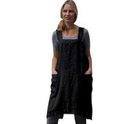 Pinafore Dresses for Women UK Ladies Pinafore Apron Dungaree Dress with 2 Pockets Sleeveless Elegant Garden Cotton Work Mini Dress 2025 (Black, XXXXXL)