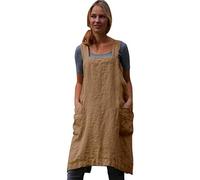 Pinafore Dresses for Women UK Ladies Pinafore Apron Dungaree Dress with 2 Pockets Sleeveless Elegant Garden Cotton Work Mini Dress 2025 (Khaki, XXXXXL)