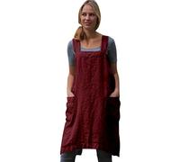 Pinafore Dresses for Women UK Ladies Pinafore Apron Dungaree Dress with 2 Pockets Sleeveless Elegant Garden Cotton Work Mini Dress 2025 (Red, XXXXXL)