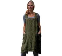Pinafore Dresses for Women UK Ladies Pinafore Apron Dungaree Dress with 2 Pockets Sleeveless Elegant Garden Cotton Work Mini Dress 2025 (Army Green, XXXXL)