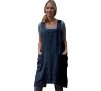 Pinafore Dresses for Women UK Ladies Pinafore Apron Dungaree Dress with 2 Pockets Sleeveless Elegant Garden Cotton Work Mini Dress 2025 (Blue, M)