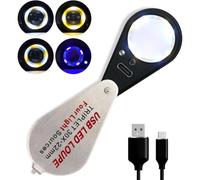 Pinafresa Four-Light-Type 30X Jewelers Loupe Magnifier, UV LED Equipped, USB Rechargeable for Gemstone, Coin, Stamp Inspection