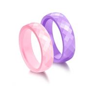 Pinannie 2 Pcs 6mm Ceramic Wedding Bands for Women, Pink and Purple Plain Minimalist Rings, Comfort Fit Scratch Resistant Hypoallergenic Non-Metal Jewelry, Gift for Her, Size 5-12, Ceramic