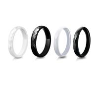 Pinannie 4 Pack Black and White 3mm Thin Ceramic Plain Wedding Bands for Women, Minimalist Stackable Rings, High Polished Hypoallergenic Non-Metal Jewelry Gift for Her, Size 5-12, 8 UK, Ceramic