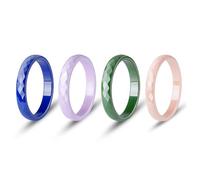Pinannie 4-Piece Ceramic & Enamel Ring Set for Women - Blue, Green, Pink & Purple Colorful Hypoallergenic Bands, 3mm Wide, Ideal Everyday Jewelry Gift for Her and Him, Sizes 5-12, 5 UK, Ceramic, No