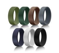 Pinannie 7 Pack Mens Silicone Wedding Band Colorful Rubber Rings for Him, 8mm Wide Multi Bright Colors, Hypoallergenic & Durable for Work/Sports Size 7-14, Silicone, No Gemstone