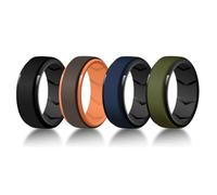 Pinannie Silicone Wedding Bands for Men 4 Pack, Comfort Fit 8mm Wide Rubber Rings for Him, Sweatproof Work Safe Sport Ring for Gym, Workout & Travel, 7 UK, Silicone, No Gemstone