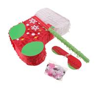 Pinata Paper Hanging Decor with Blindfold Bat Confetti | Pull String Candy Fillable Design, Festive Red Green Finish, Indoor School Activities, Christmas Season Random Color
