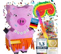 Pinata party decoration to fill with sweets for children's birthday, wedding and party celebrations (Pig + stick & eye mask)