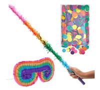 Pinata Stick and Blindfold Set Including 76 cm Rainbow Pinata Bat, Blindfold, Round Confetti