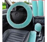 Pinbola 5pcs in 1 Set Faux Wool Steering Wheel Cover Soft Fluffy Handbrake Cover & Gear Shift Cover & 2pcs Seat Belt Shoulder Pads Warm Universal Fit for 15 Inch (Mint Green)