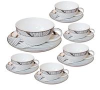 Pincary 6 pcs Ceramic TeaCups Set of 6 - 8 oz White Bone China Style Cuptea | Elegant Ceramic Cup Set for Tea, Tea & Espresso | Microwave & Dishwasher Safe Set
