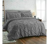 Pinch Diamond Pleated Pintuck Duvet Cover Set 100% Cotton Quilt Covers Bedding Bed Sets Single Double Super King with Pillow Cases (Charcoal, King)