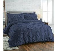 Pinch Diamond Pleated Pintuck Duvet Cover Set 100% Cotton Quilt Covers Bedding Bed Sets Single Double Super King with Pillow Cases (Navy, King)