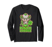Pinch Harder Angry Leprechaun St Patricks Day Shamrock Funny Long Sleeve T-Shirt
