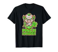 Pinch Harder Angry Leprechaun St Patricks Day Shamrock Funny T-Shirt