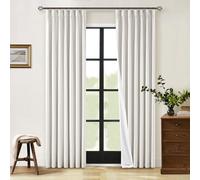 Pinch Pleat 100% Blackout Curtains 86 Inch Length 2 Panels Set Flax Linen Beige White Cream Room Darkening Soundproof Curtains Drapes with Hooks Rings Back Tab for Bedroom Living Room Track System