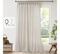 Pinch Pleat 120 Inch Linen Curtains for High Living Room 72 Inch Width Light Filtering Semi Sheer Custom Memory Trained Pleated Boho Neutral Extra Wide 72 x 120 Curtain Panel for Patio Balcony 10FT