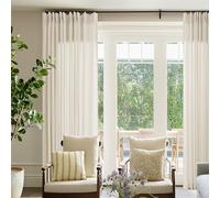 Pinch Pleat 120 Inch Linen Curtains for High Living Room 72 Inch Width Light Filtering Semi Sheer Sand Beige Memory Trained Pleated Boho Neutral Extra Wide 72 x 120 Curtain Panel for Patio 10FT