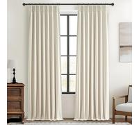 Pinch Pleat Cream Linen 100 Inch Long Tall Curtains for Dining Room 2 Panels Set, Neutral Blackout Viral Curtain with Hooks&Rings for Sliding Glass/Office/Sunroom Privacy Thermal Drapes 40" W x 100" L
