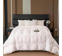 Pinch Pleat Down Feather Comforter, All Season Medium Warmth Ultra-Soft 750 Fill-Power White Bedding Down Feathers Duvet Inserts with 8 Tabs, Queen Size(90x90inch)