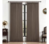 Pinch Pleat Dual Layer Linen Curtains 102 Inches Long for Living Room 2 Panel Set, Memory Trained Pleated Dark Brown Blackout Farmhouse Insulated Soundproof Window Burg Sliding Glass Door Viral Drapes
