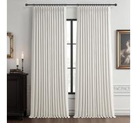 Pinch Pleat Extra Long High Ceiling 120 Inch Curtains for Living Room 2 Panels Set, Cottage Core Blackout Flax Linen Beige White Luxury Windows Curtain with Back Tab 40 x 120 Inches Long Large Drapes